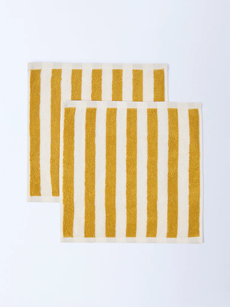 Westside Home Yellow Stripe Pattern Face Towel (Set of 2)