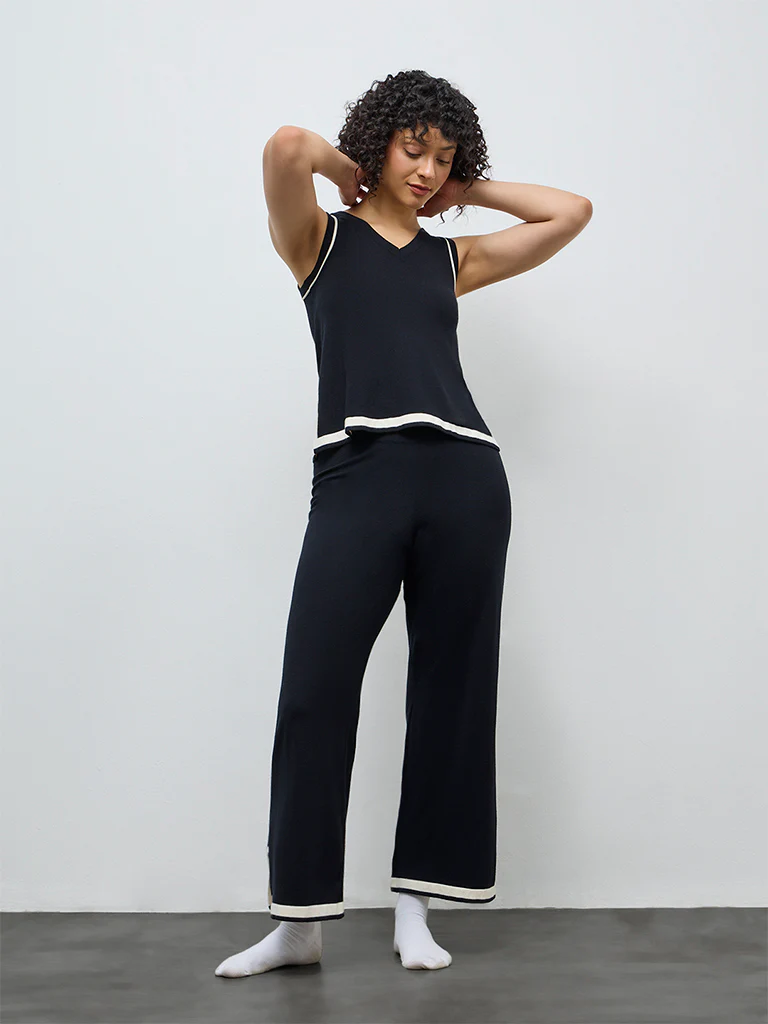 Wunderlove Black Contrast Detailed High-Rise Pants