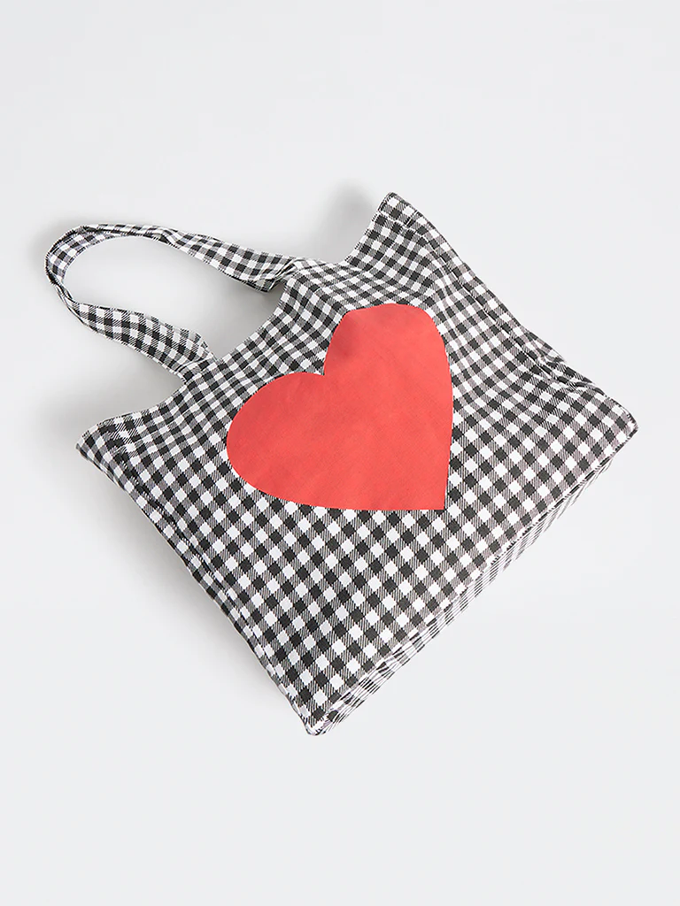 Wunderlove  Black Gingham Checkered Canvas Tote Bag - Image 2