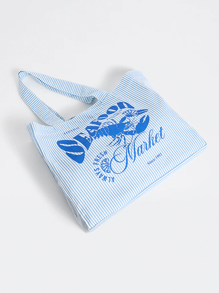 Wunderlove  Blue Stripe-Printed Canvas Tote Bag - Image 2