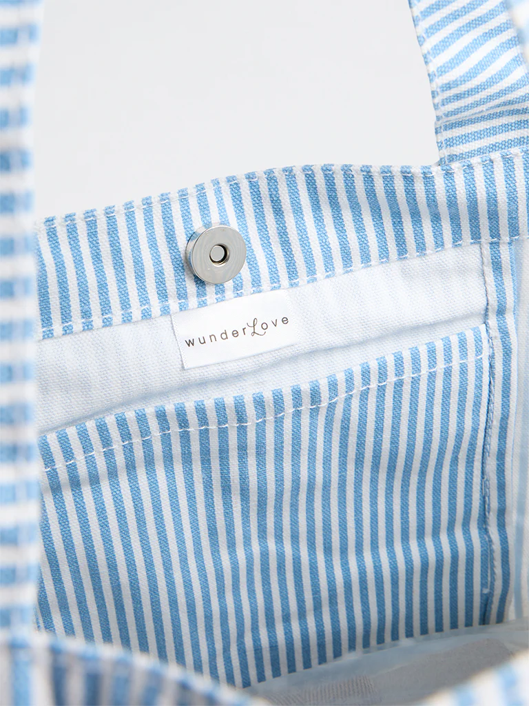 Wunderlove  Blue Stripe-Printed Canvas Tote Bag - Image 3
