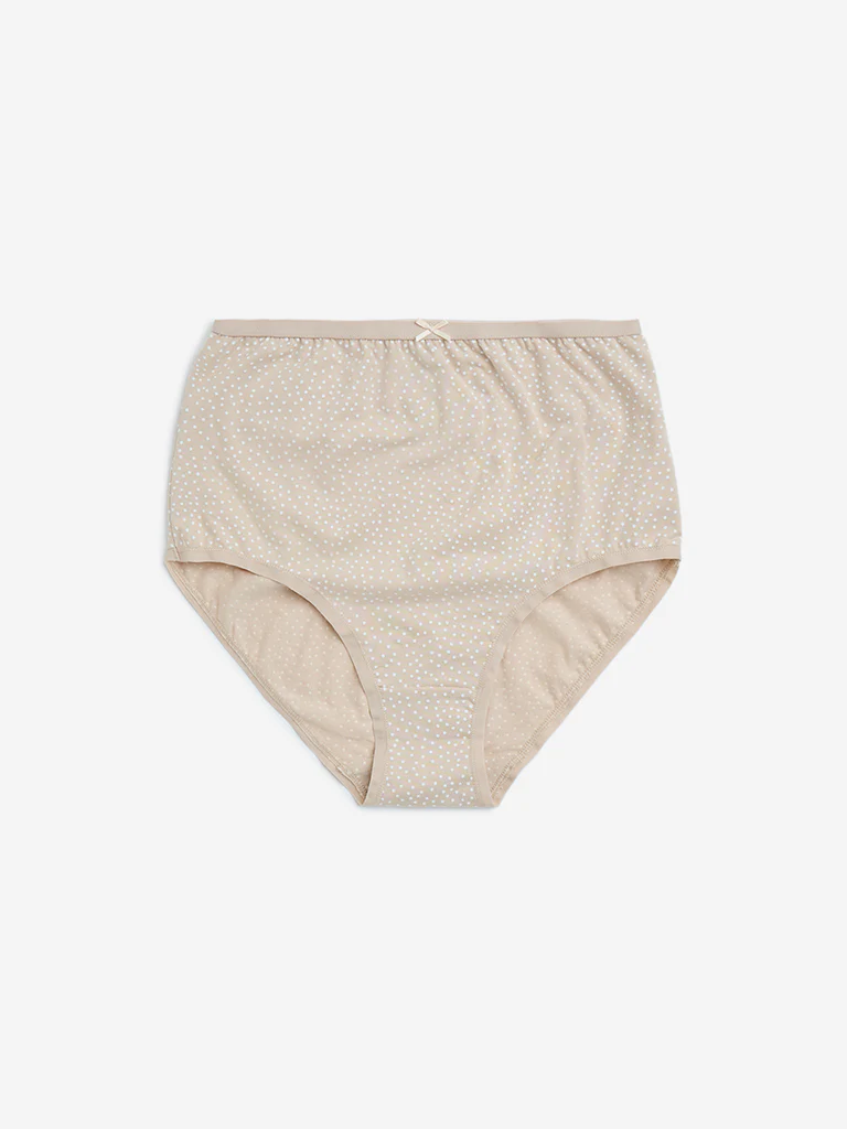 Wunderlove Taupe Printed Cotton-Blend Full Briefs - Pack of 3 - Image 4