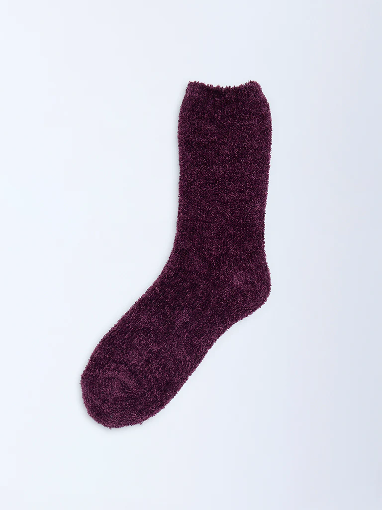 Wunderlove Wine Chenille Fuzzy Socks