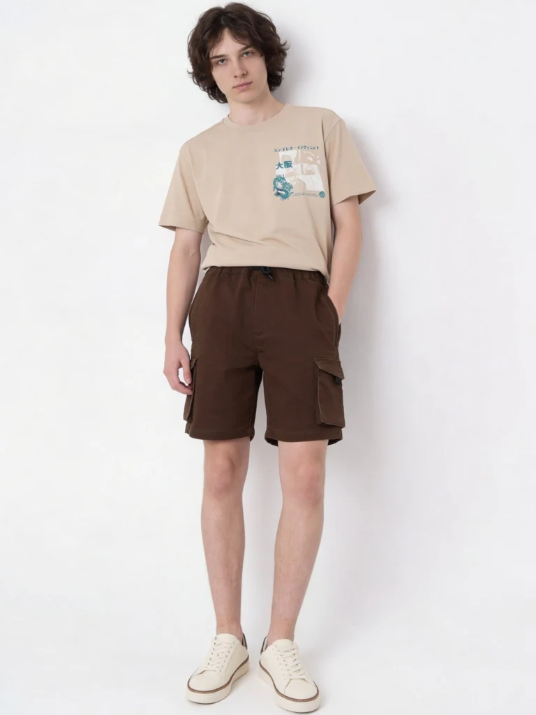 Y&F Kids Boys Brown Mid-Rise Cotton-Blend Shorts