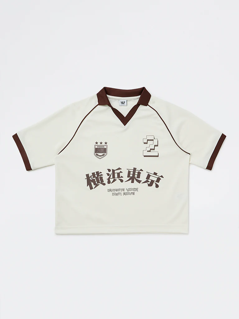 Y&F Kids Boys Off-White Japanese Text Printed T-Shirt